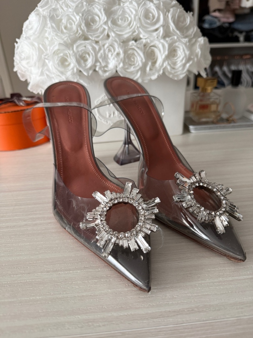 Amina Muaddi Begum Glass 95 PVC Sling 40